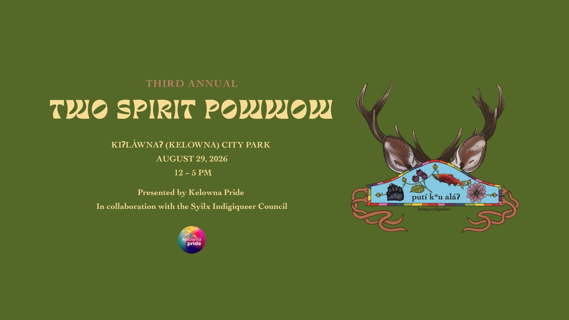 Promotional artwork for the kiʔláwnaʔ Stamiya Two Spirit Powwow