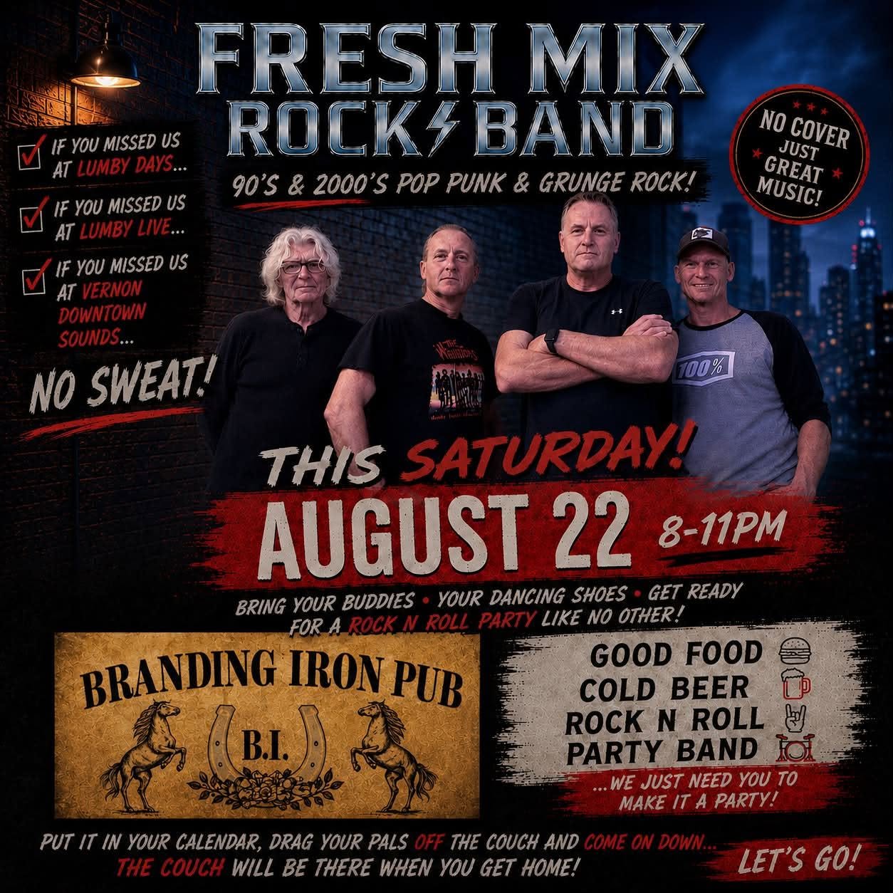 Fresh Mix Rock Band live at the Branding Iron Pub in Armstrong, August 22